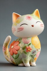 Cute cat figurine with floral design