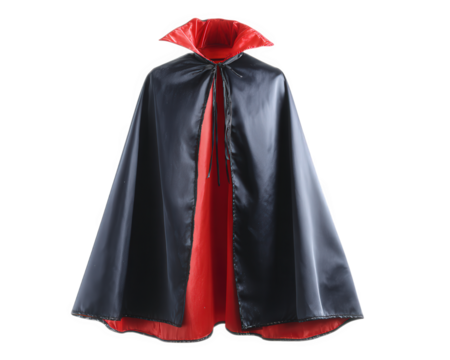 Black red vampire cape, shiny fabric, Halloween costume accessory, dramatic collar, classic gothic style, spooky party outfit, fantasy cosplay