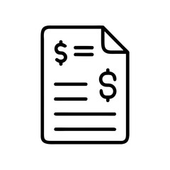 Fototapeta premium Outline drawing of a document with dollar signs and lines representing text on a white background page
