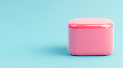 Glossy pink rounded cube on blue background with soft shadow and smooth surface, creating calm and modern aesthetic