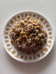 Close-up of Colorful Stir-Fried Rice with Vegetables