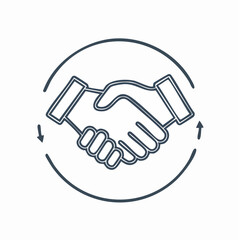 Obraz premium Simple line art illustration of a handshake within a circular frame.