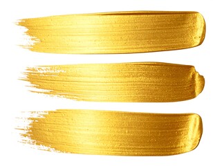 Three horizontal strokes of gold paint on white