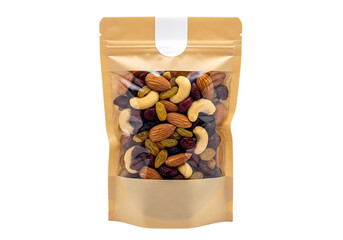 Trail mix in a brown package isolated on transparent background