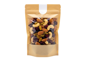 Trail mix in a brown package isolated on transparent background