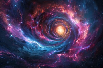 Obraz premium Captivating abstract cosmic vortex with swirling vibrant nebulae and sparkling stars illuminating infinite deep space universe