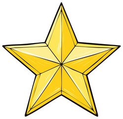 Golden Five Pointed Star with Thick Black Outline and Subtle Highlights