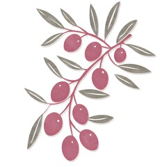 Obraz premium Stylized Olive Branch with Pink Berries and Textured Leaves on W
