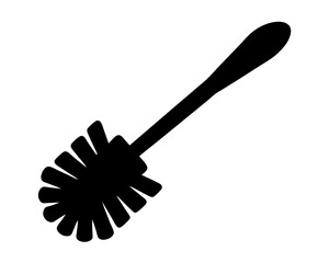 Black silhouette of a toilet brush with a handle on white background