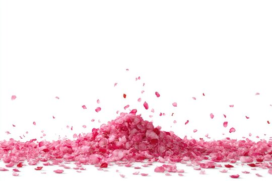 Pink rose petals cascading from a pile