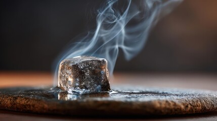 Melting Ice Cube with Rising Steam