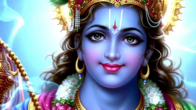 Krishna Portrait with Hindu Deity.