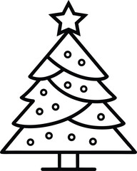 Minimal Christmas Tree Vector Line Art – Pine Tree Outline Icon for Winter Decor and Design.
