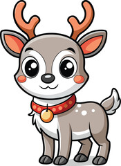 Cute Reindeer Character in Black and Brown – Cartoon Deer Vector for Stickers, Prints and Crafts