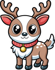 Printable Cartoon Reindeer Vector – Black and Brown Christmas Deer for DIY Crafts and Coloring Activities