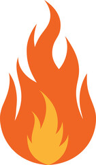 A stylized flame icon uses gradients of red, orange, and yellow to represent fire design for tattoo, logo, t-shirt and print.