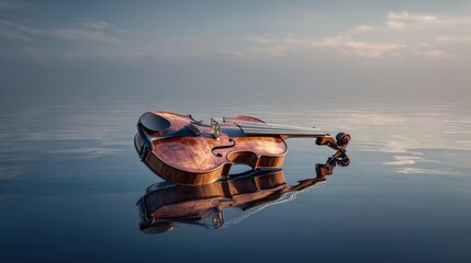 Violin Floating on Tranquil Water