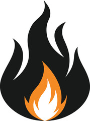 fire flame icon. Black flame icon isolated on a transparent background. fire flame silhouette. Simple icon. Website page, mobile app, tattoo, logotype and t-shirt design vector element.