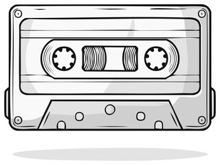 Obraz premium Retro audio cassette tape with reels and magnetic tape visible in a hand-drawn style
