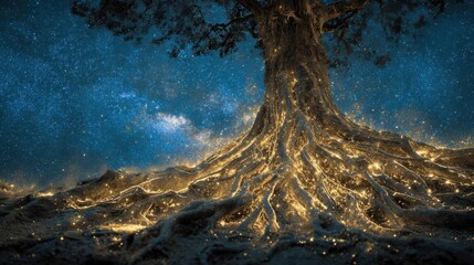 Enchanted Tree Against a Starry Night