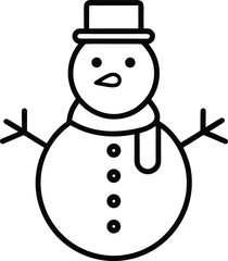 snowman outline vector in a hat with nose and scarf on a transparent background.