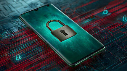 by AI shield with floating neural nodes and encrypted icons