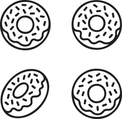 Fototapeta premium Set of Donut Outline vector illustration isolated On Transparent Background