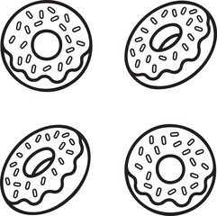 Set of Donut Outline vector illustration isolated On Transparent Background