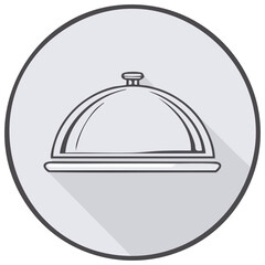 Food serving cloche icon with long shadow in a circle