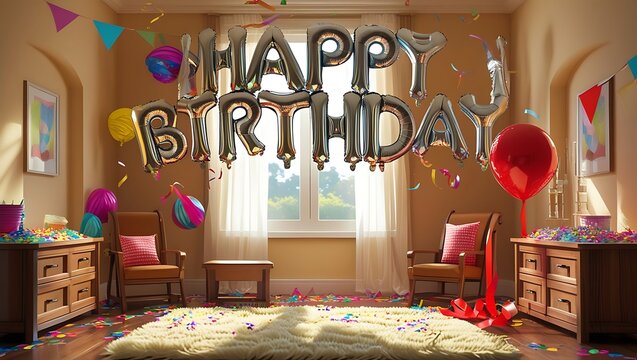 Celebrate joyfully with festive birthday balloons and confetti, creating unforgettable moments of happiness and fun.