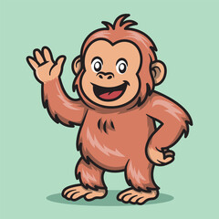 Cartoon Illustration of Orangutan Waving