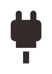 Simple black silhouette of an electrical plug, a common power connector.