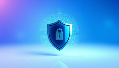 Cybersecurity shield icon on blue-to-white gradient background, blue, system