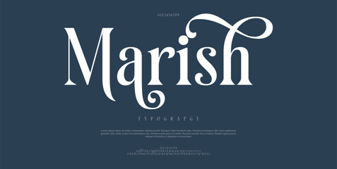 MARISH  Minimal luxury font alphabet logo. Typography beauty fashion elegant minimalist serif fonts decorative wedding vintage retro logos. vector illustration