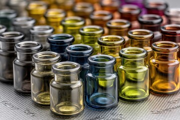 Colorful glass vials for medical or scientific research