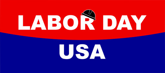 Fototapeta premium USA Labor Day Poster Design with Red and Blue Background and Hard Hat Icon 