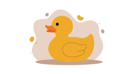 Fototapeta premium Yellow rubber ducky illustration with abstract shapes in a background