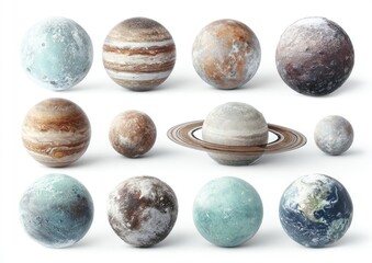 Planetary models, various colors, textures