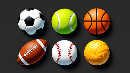 Six different sports balls arranged in two rows soccer 1