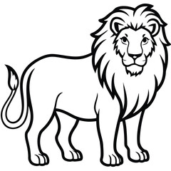 Obraz premium Black and White Lion Illustration Standing Proudly with Detailed Mane and Tail