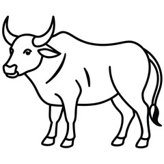 Fototapeta premium Black and White Outline Drawing of a Cartoon Bull Standing Posing Cute