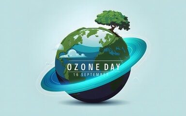 Planet earth with a protective ring and a tree symbolizing ozone layer protection