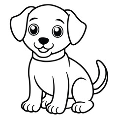 Fototapeta premium Cute Cartoon Puppy Dog Outlined Sitting Downward Facing with a Collar