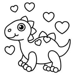 Obraz premium Cute Dinosaur Outline with Hearts for Coloring Book Pages and Crafts