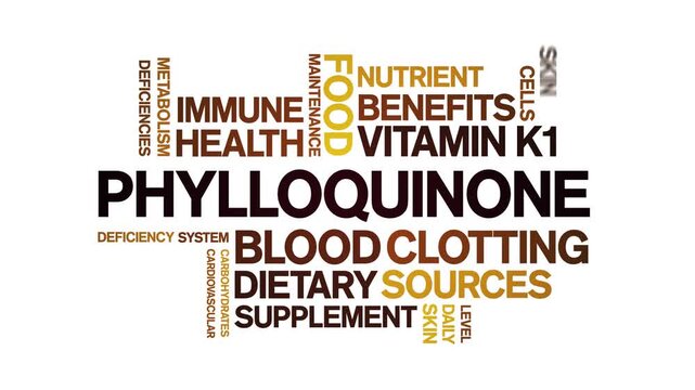 Phylloquinone Vitamin K1 animated word cloud-text design animation tag kinetic typography seamless loop.