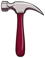 Red handle claw hammer construction tool for carpentry and DIY projects