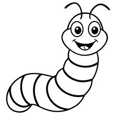 Happy Cartoon Worm Illustration for Coloring Books and Educational Resources on Insects
