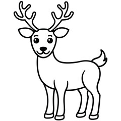 Outline Drawing of Standing Deer with Antlers, Tail, and Smiling Face