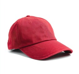 Red baseball cap, slightly angled