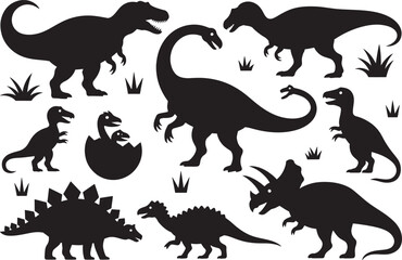 Collection of dinosaur silhouettes in various poses and species